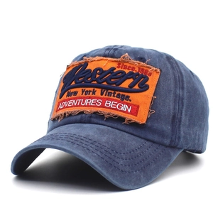 Vintage gewaschene Denim Baumwolle Baseballkappe mit orangem Western Stickerei Patch