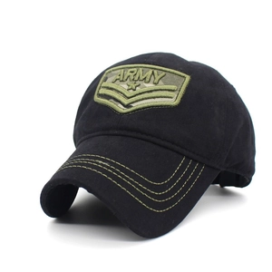 Classic black Army baseball cap with camouflage patch and tactical military embroidery