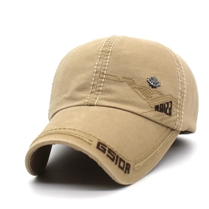 Vintage khaki cotton baseball cap with maple leaf detail and GSIOR letter embroidery