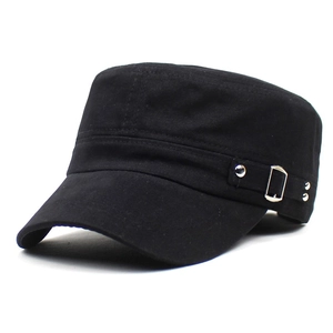 Unisex Cotton Canvas Flat Top Cadet Cap Adjustable Military Style Hat With Metal Buckle Rivets For Outdoor Travel Daily Wear