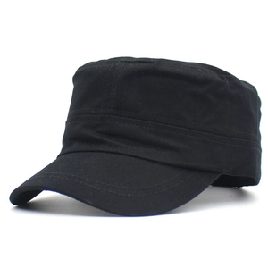 Detailed view of the stitching and canvas texture on a classic black cotton cadet hat