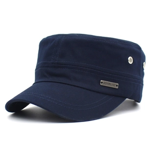 Unisex Katoen Cadet Pet Platte Bovenkant Militaire Hoed Voor Heren Dames Verstelbaar Zonbescherming Buiten Effen Kleur Met Metalen Badge