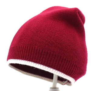 Women Korean Style Knitted Beanie Hat Soft Woolen Yarn Winter Warm Contrast Color Trim Brimless Cuffed Skull Cap