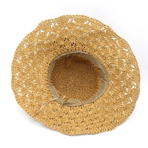 Women's raffia sun hat with wide scallop shell weave brim for summer beach vacation