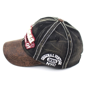 Casquette de baseball rétro en coton brodé avec visière en similicuir marron