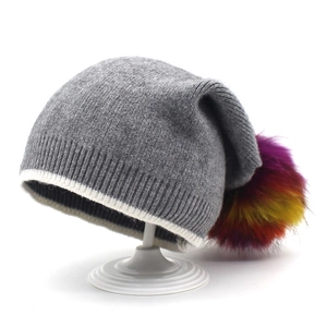 Berretto Donna Invernale Caldo In Maglia Con Pom Pon In Pelliccia Sintetica Multicolore Polsino A Righe Per Uso Quotidiano All'aperto