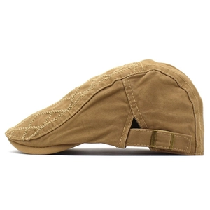 Khaki cotton ivy cap with diamond stitched pattern and metal buckle for outdoor wear