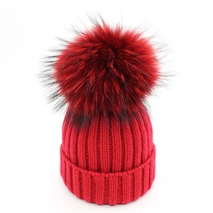 Berretto Donna Bambini Invernale Caldo In Maglia Con Grande Pompon In Pelliccia Sintetica Cuffia A Coste Per Esterno Quotidiano Acrilico