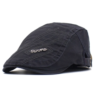 Béret Unisexe en Toile de Coton Rétro Avec Étiquette en Acier Inoxydable Sports Casquette Plate Réglable Pour Voyage Extérieur Quotidien