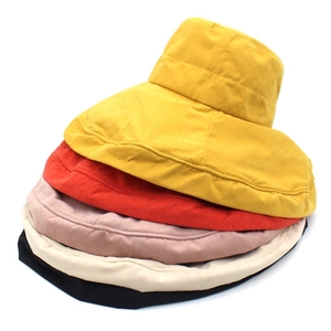 Women Wide Brim Bucket Hat Peach Skin Fabric Solid Color Sunshade Summer Beach Hat Outdoor Travel Sun Protection Cap