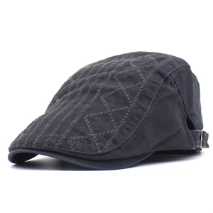 Classic cotton flat cap for men with diamond stitch patterns and adjustable metal buckle