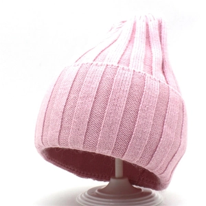 Pink ribbed knit beanie for women with fold-over cuff for autumn and winter warmth