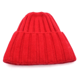 Classic red ribbed knit beanie hat for women featuring a fold-over cuff for winter warmth