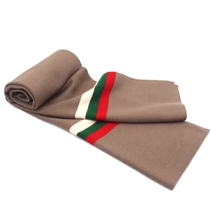 Classic brown knitted cashmere scarf with red and green stripes for winter warmth