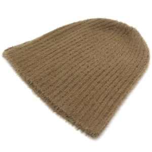 Bonnet en tricot marron pour femme en fausse fourrure avec texture côtelée élégante
