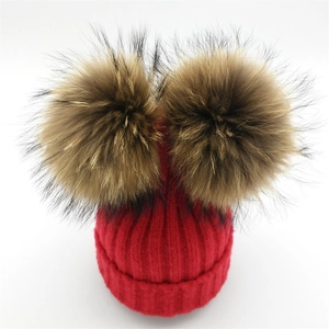 Mujeres Niños Doble Pompón Beanie Sombrero Invierno Cálido Lana Punto Puño Acanalado Calavera Gorra Padre-Hijo Color Sólido Lindo Oreja Beanies