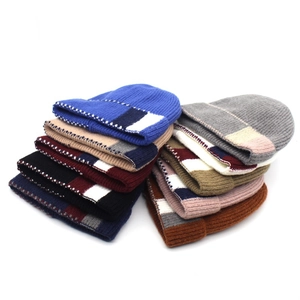 Women's warm wool blend knit beanies with ribbed texture and polka dot cuff patterns