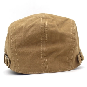 Vintage khaki cotton beret cap for men and women featuring adjustable metal side buckles