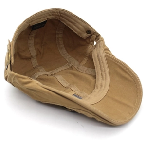 Classic cotton flat cap in dark khaki with premium stitching and metal buckle detail