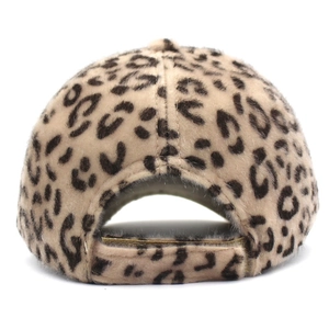 Autumn winter faux fur leopard print baseball cap for women with adjustable back strap