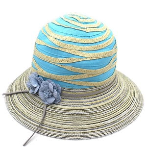 Women Sun Hat Straw Striped Hat With Flower Decoration Summer Sun Protection Beach Travel Basin Hat For Ladies
