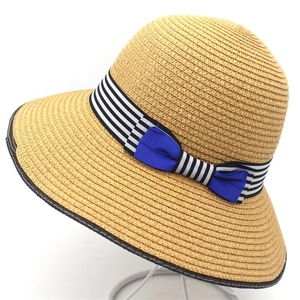 Women Summer Straw Sun Hat Striped Ribbon Blue Bow Beach Travel Breathable Wide Brim Bucket Hat For Women Fashion Accessory