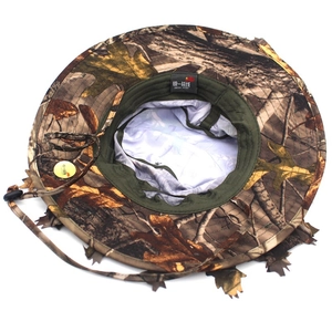 Cappello camouflage a foglia d'acero 3D per escursionismo e caccia con cordino antivento