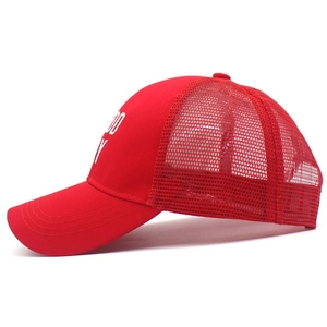 Red breathable mesh trucker baseball cap with Good Day embroidery for adults and kids
