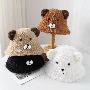 Plush bear ear bucket hats in multiple colors for women and men in winter season