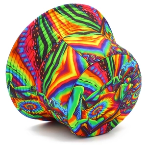 Πολύχρωμο tie-dye καπέλο bucket με ψυχεδελικό σχέδιο βατράχου σε λευκό φόντο