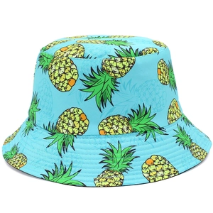 Summer Reversible Cotton Bucket Hat For Women Pineapple Print Fisherman Hat Foldable Outdoor Beach Sun Protection Travel Hat