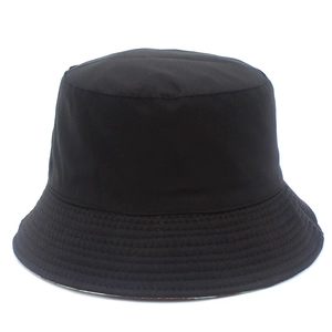 Detail of multi-row stitching on the brim of a black cotton outdoor bucket hat