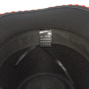 Detail view of the felt hat interior featuring cotton blend fabric and ribbed sweatband