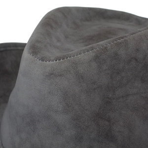 Close-up of gray faux suede western hat showing detailed white stitching and fine texture