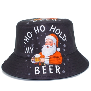 Bob de Noël noir avec motif drôle du Père Noël et texte Ho Ho Hold My Beer imprimé