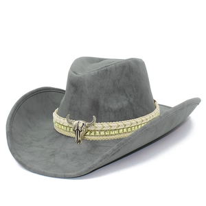 Western Cowboy Hat PU Leather Wide Brim Vintage Bull Skull Rivet Fedora Hat For Women Men Retro Knight Hat