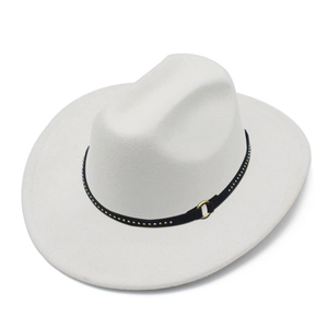 Classic cream cowboy hat featuring a black faux leather band with gold metal studs