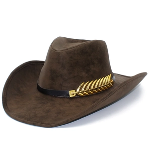 Classic British style PU fedora hat with fishbone metal accessory in dark coffee color