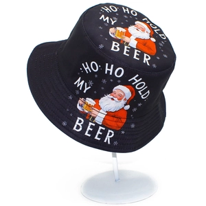 Bob de Noël noir avec imprimé Père Noël et texte Ho Ho Hold My Beer humoristique