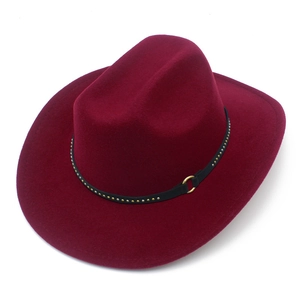 Classic burgundy wool felt western cowboy hat with studded leather band and wide brim