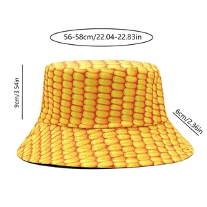 Detailed dimensions of yellow corn pattern bucket hat with 56-58cm head circumference