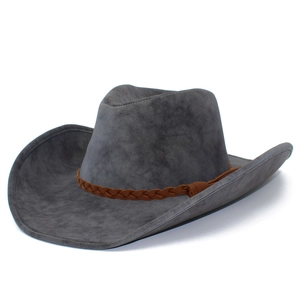 Vintage Western Cowboy Hat PU Leather Faux Suede Woven Band Tassel Wide Brim Fedora Jazz Performance Outlaw Hat Unisex