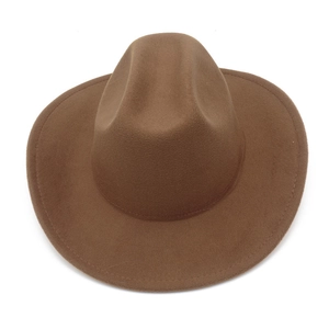 Detailed top view of a classic dark brown felt cowboy hat with stitched flat brim