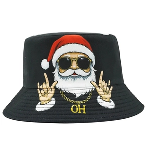 Chapeau Bob Drôle Père Noël pour Hommes Femmes Coton Impression Hip Hop Protection Solaire Chapeau de Soleil Festival