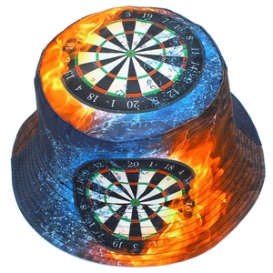 Unisex bucket hat with fire and water dartboard print for outdoor sun protection