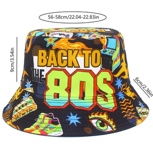 Dimensions détaillées du bob rétro avec imprimé Back to the 80s sur fond noir