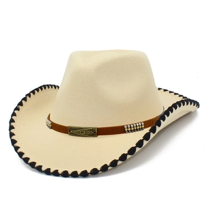 Classic beige wool felt western cowboy hat with Masonic buckle and brown studded band
