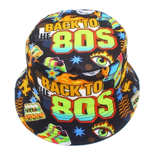 Bob rétro des années 80 pour hommes et femmes avec motifs néon vintage sur tissu noir