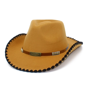 Camel felt western cowboy hat with Masonic metal emblem and decorative stitching