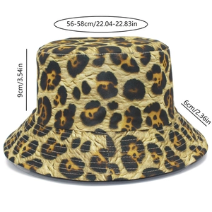 Detailed size chart of leopard bucket hat with head circumference 56-58cm and 9cm height